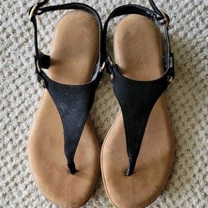 Bamboo Black Thong Sandal  With Adjustable Buckle Closure on Ankle Strap